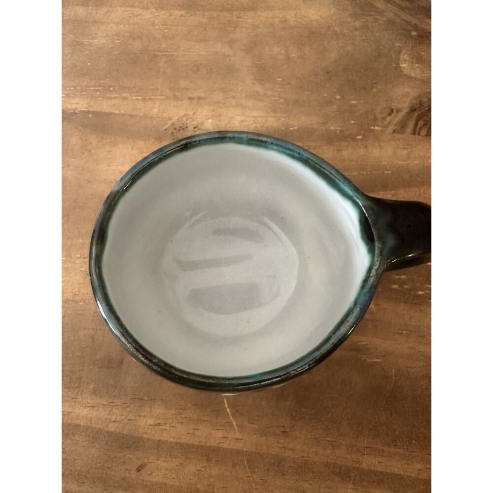 Palopo Guatemala Pottery Peacock Feathers Coffee Mug marked KE - Ken Edwards 3”T - Picture 5 of 6